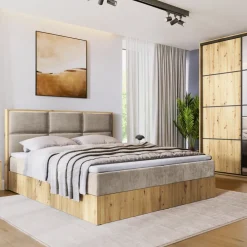Łóżka Małżeńskie|Łóżka Ze Stelażem>BROMARKT Małżeńskie łózko kontynentalne 160x200 cm do sypialni LOFT dąb artisan