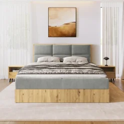 Łóżka Małżeńskie|Łóżka Ze Stelażem></noscript>BROMARKT Małżeńskie łózko kontynentalne 160x200 cm do sypialni LOFT dąb artisan