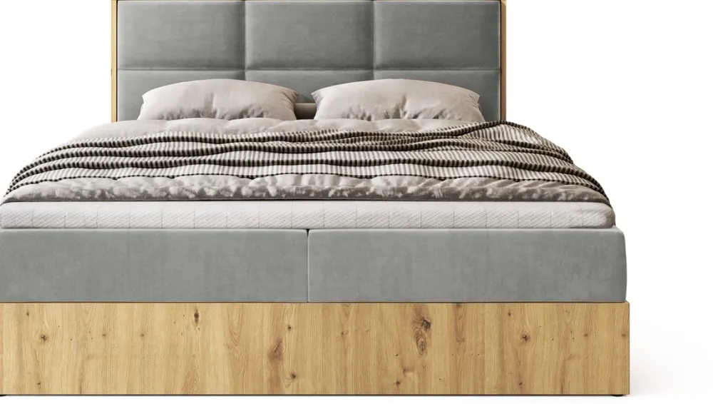 Łóżka Małżeńskie|Łóżka Z Zagłówkiem>BROMARKT Małżeńskie łózko kontynentalne 180x200 cm do sypialni LOFT dąb artisan