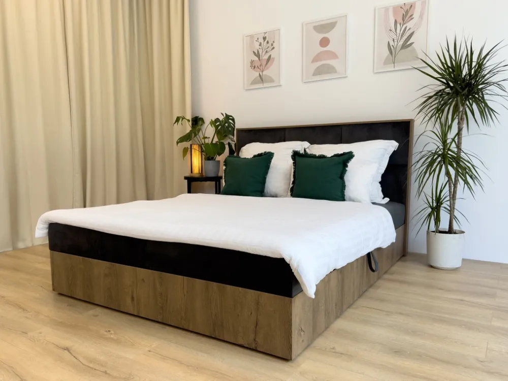 Łóżka Małżeńskie|Łóżka Z Zagłówkiem>BROMARKT Małżeńskie łózko kontynentalne 180x200 cm do sypialni LOFT dąb artisan