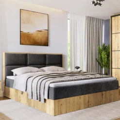 Łóżka Małżeńskie|Łóżka Ze Stelażem>BROMARKT Małżeńskie łózko kontynentalne 180x200 cm do sypialni LOFT dąb artisan