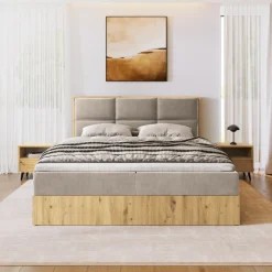 Łóżka Małżeńskie|Łóżka Ze Stelażem></noscript>BROMARKT Małżeńskie łózko kontynentalne 180x200 cm do sypialni LOFT dąb artisan