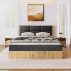 Łóżka Małżeńskie|Łóżka Ze Stelażem></noscript>BROMARKT Małżeńskie łózko kontynentalne 160x200 cm do sypialni LOFT dąb artisan