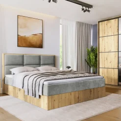 Meble Młodzieżowe|Łóżka Młodzieżowe>BROMARKT Małżeńskie łózko kontynentalne 140x200 cm do sypialni LOFT dąb artisan