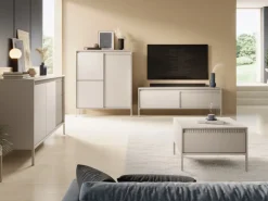 Ławy I Stoliki></noscript>LASKI Mały owy stolik kawowy z szufladą 68 cm SAREVO beż