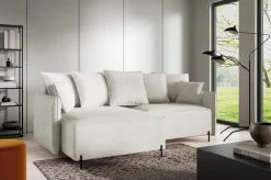 Meble Dla Dzieci|Narożniki></noscript>BROMARKT Mały narożnik do salonu na nóżkach z poduchami i funkcją spania BOCCO biały