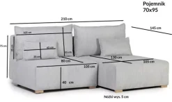 Narożniki></noscript>MEBAS Mały szary narożnik z funkcją spania FATIS pojemnik na pościel