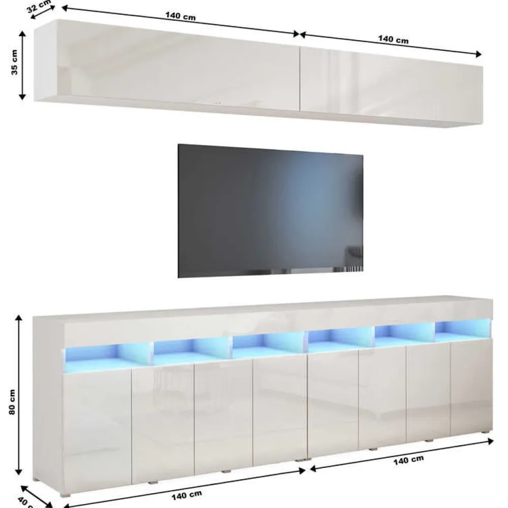 Meblościanki|Zestawy Mebli Do Salonu>BROMARKT Meblościanka biała połysk 280 cm PREMIUM biały