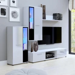 Meblościanki></noscript>Meblohand Meblościanka biała połysk CUBE biały połysk