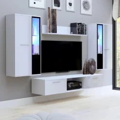 Meblościanki></noscript>Meblohand Meblościanka biała połysk CUBE biały połysk