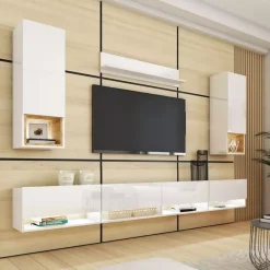 Zestawy Mebli Do Salonu|Meblościanki>BROMARKT Meblościanka biała połysk PREMIUM biały