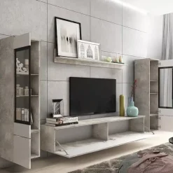 Meblościanki>BRATEX Meblościanka biały połysk beton VELLORE XL