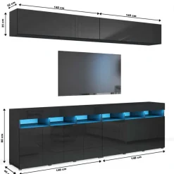 Zestawy Mebli Do Salonu|Meblościanki></noscript>BROMARKT Meblościanka czarna połysk 280 cm PREMIUM czarny