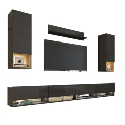 Zestawy Mebli Do Salonu|Meblościanki>BROMARKT Meblościanka czarna połysk PREMIUM czarny