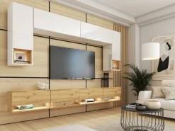 Zestawy Mebli Do Salonu|Meblościanki></noscript>BROMARKT Meblościanka do pokoju biała PREMIUM