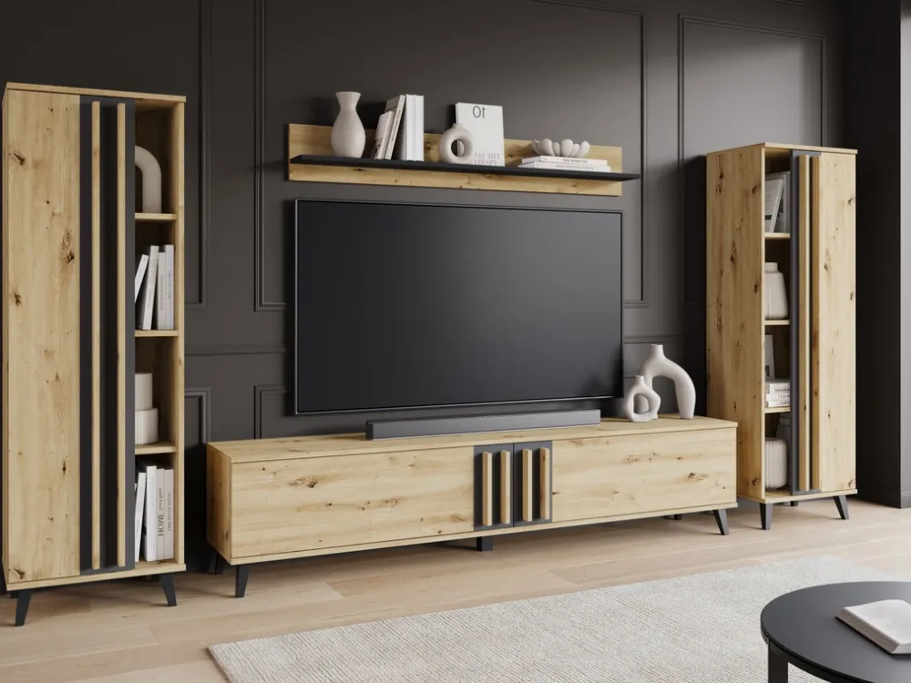 Zestawy Mebli Do Salonu|Meblościanki>BRATEX Meblościanka do pokoju dąb artisan czarny grafit HOMELY