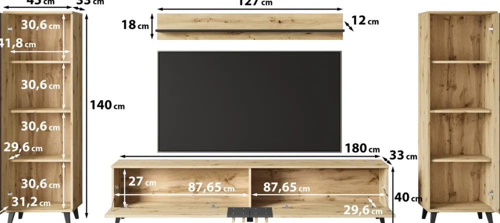 Zestawy Mebli Do Salonu|Meblościanki>BRATEX Meblościanka do pokoju dąb artisan czarny grafit HOMELY