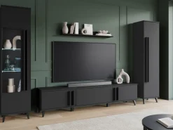 Zestawy Mebli Do Salonu|Meblościanki>BRATEX Meblościanka do pokoju nowoczesna HOMELY II czarny grafit