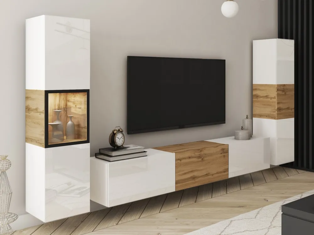 Zestawy Mebli Do Salonu|Meblościanki>BRATEX Meblościanka do salonu biały dąb wotan BRAVIN