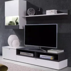 Meblościanki>JUREK Meblościanka do salonu biały+sosna ciemna RICO