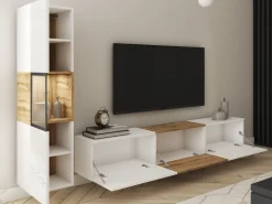 Zestawy Mebli Do Salonu|Meblościanki>BRATEX Meblościanka do salonu biały dąb wotan BRAVIN