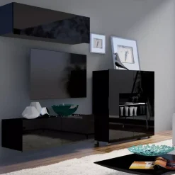 Zestawy Mebli Młodzieżowych|Meblościanki>GiB Meble Meblościanka do salonu połysk MODERN 9 czarny