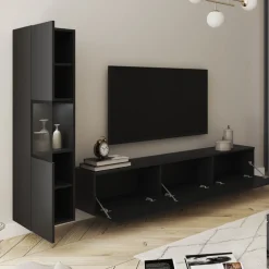 Zestawy Mebli Do Salonu|Meblościanki>BRATEX Meblościanka do salonu BRAVIN czarny grafit