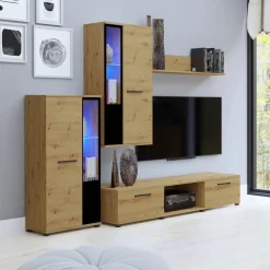 Meblościanki></noscript>Meblohand Meblościanka do salonu CUBE dąb artisan