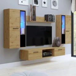 Meblościanki></noscript>Meblohand Meblościanka do salonu CUBE dąb artisan