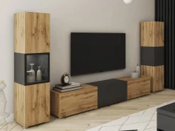 Zestawy Mebli Do Salonu|Meblościanki></noscript>BRATEX Meblościanka do salonu dąb wotan czarny BRAVIN