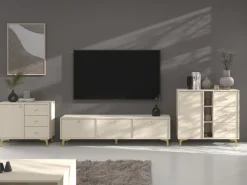 Zestawy Mebli Do Salonu|Meblościanki>Lempert Meblościanka do salonu z komodą i szafką RTV TOKEN beż piaskowy