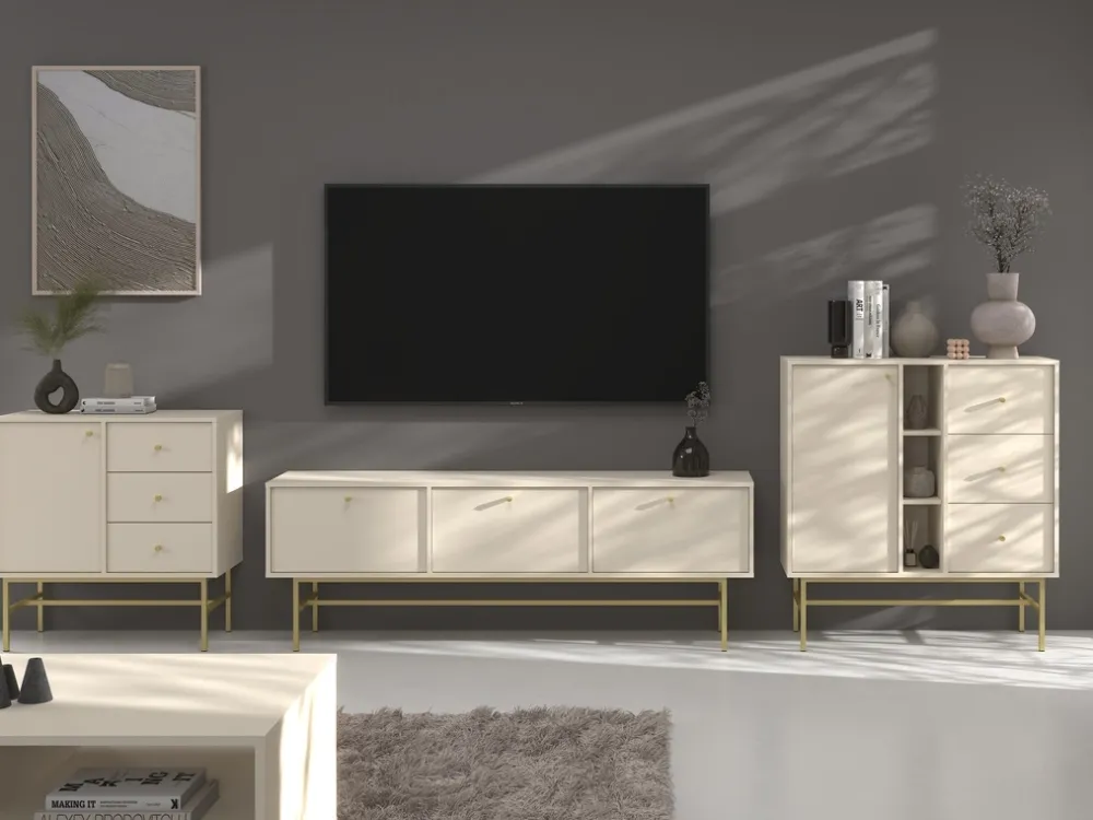 Meblościanki>Lempert Meblościanka do salonu z komodą TOKEN beż piaskowy