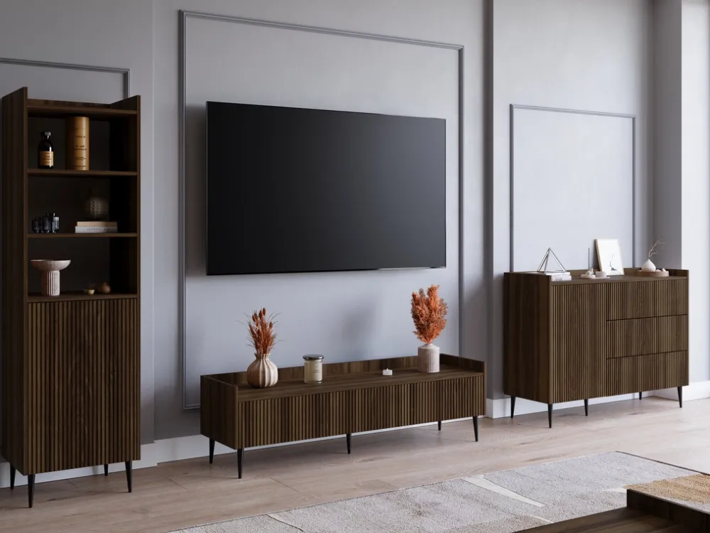 Zestawy Mebli Do Salonu|Meblościanki>JUREK Meblościanka do salonu z regałem i komodą ASPERO orzech