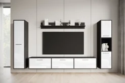 Meblościanki></noscript>BRATEX Meblościanka nowoczesna do salonu z szafką RTV BUENO biały połysk