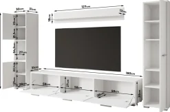 Meblościanki></noscript>BRATEX Meblościanka nowoczesna do salonu z szafką RTV BUENO biały połysk