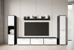 Meblościanki></noscript>BRATEX Meblościanka nowoczesna do salonu z szafką RTV BUENO biały połysk