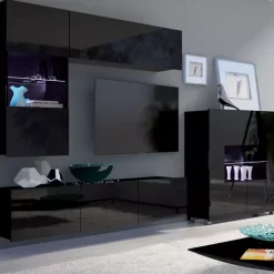 Meblościanki|Zestawy Mebli Do Salonu>GiB Meble Meblościanka z komodą połysk MODERN 3 czarny