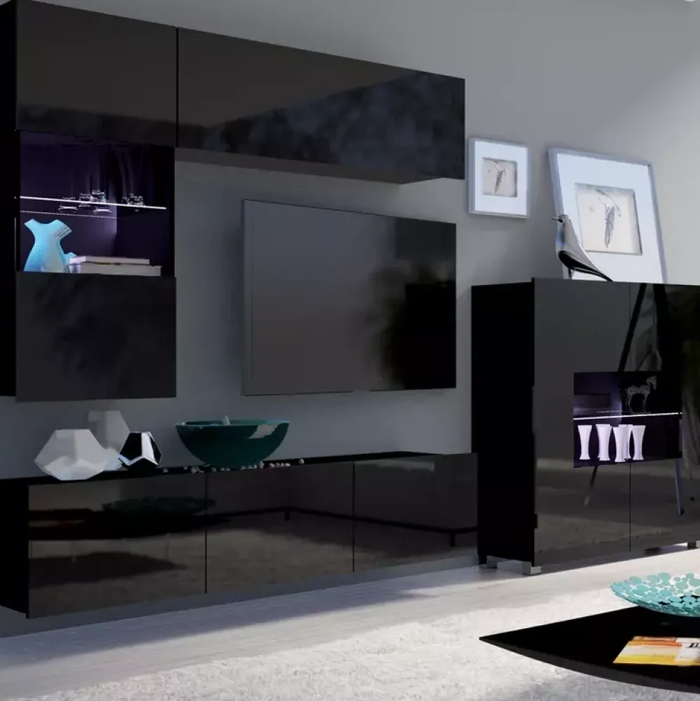 Meblościanki|Zestawy Mebli Do Salonu>GiB Meble Meblościanka z komodą połysk MODERN 3 czarny