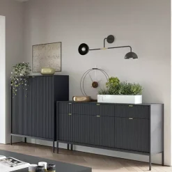 Zestawy Mebli Do Salonu|Meblościanki>PIASKI Meblościanka z komodą do salonu AVANTI czarny