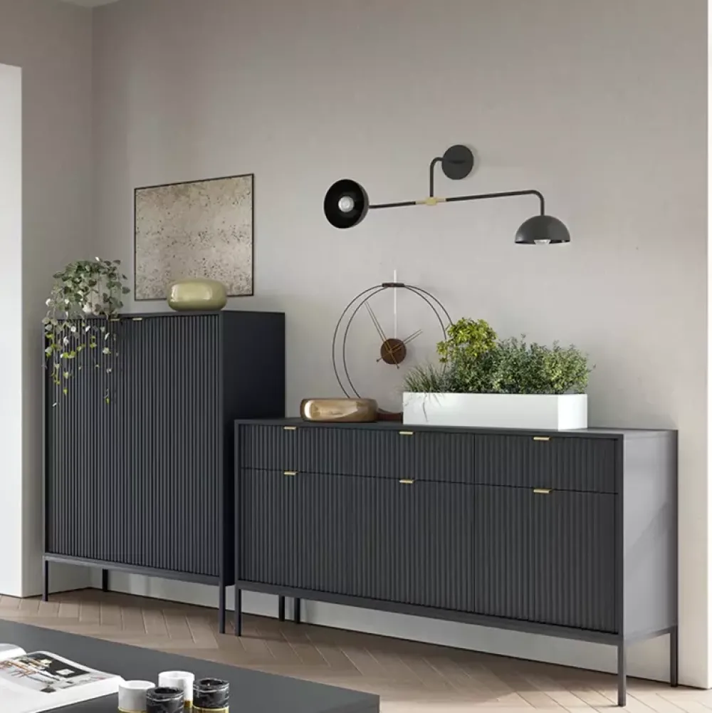 Zestawy Mebli Do Salonu|Meblościanki>PIASKI Meblościanka z komodą do salonu AVANTI czarny