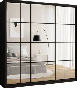 Zestawy Mebli Do Przedpokoju|Szafy Trzydrzwiowe>BROMARKT Minimalistyczna szafa przesuwna z lustrem 200 cm OPTICA