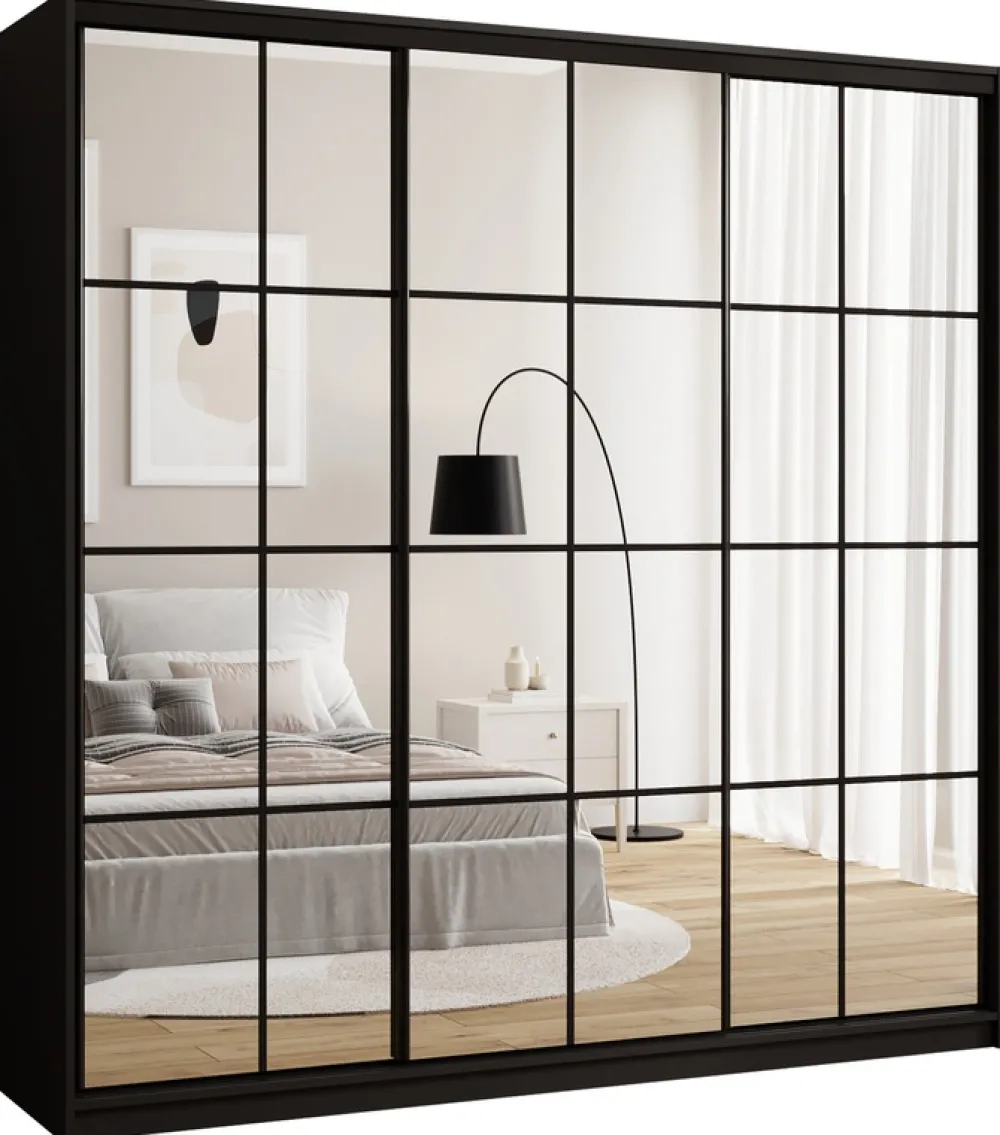 Zestawy Mebli Do Przedpokoju|Szafy Trzydrzwiowe>BROMARKT Minimalistyczna szafa przesuwna z lustrem 200 cm OPTICA