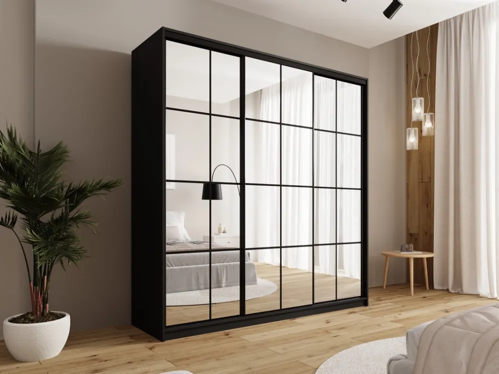 Zestawy Mebli Do Przedpokoju|Szafy Trzydrzwiowe>BROMARKT Minimalistyczna szafa przesuwna z lustrem 200 cm OPTICA