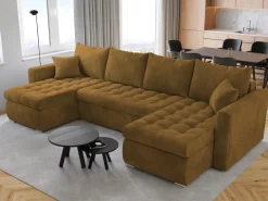 Narożniki>BROMARKT Musztardowa rogówka z funkcją spania i pojemnikiem LUIS U