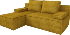 Narożniki>IZABELLA MEBLE Musztardowy narożnik sztruksowy z funkcją spania CASPAR