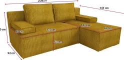 Narożniki></noscript>IZABELLA MEBLE Musztardowy narożnik sztruksowy z funkcją spania CASPAR
