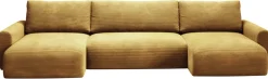 Narożniki>BROMARKT Musztardowy narożnik U nowoczesny do salonu z funkcją spania sztruksowy PATI