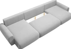 Narożniki></noscript>BROMARKT Musztardowy narożnik U nowoczesny do salonu z funkcją spania sztruksowy PATI