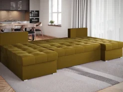 Narożniki>BROMARKT Musztardowy narożnik z funkcją spania i pojemnikiem HOT U SLIM