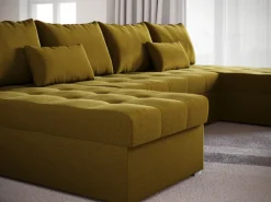 Narożniki></noscript>BROMARKT Musztardowy narożnik z funkcją spania i pojemnikiem HOT U SLIM